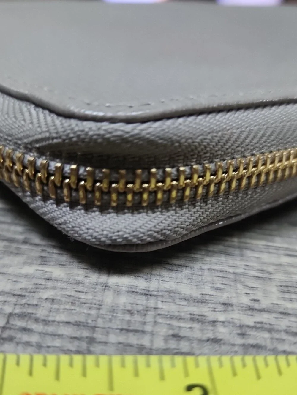 Furla Saffiano Zip Wallet in Pale Gray with Gold Hardware